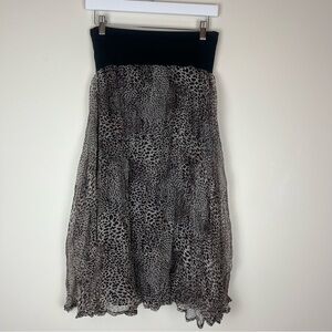 LINQ Foldover Waist Silk Leopard Print Midi Maxi Skirt size Small